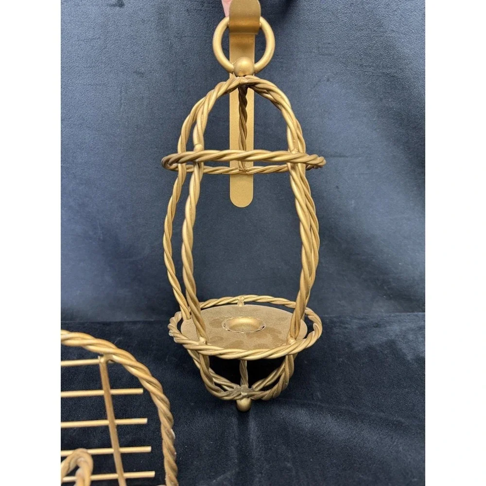 Vintage Gold Metal Bow Wall Shelves (2) & Taper Candle Sconce Coquette Regency